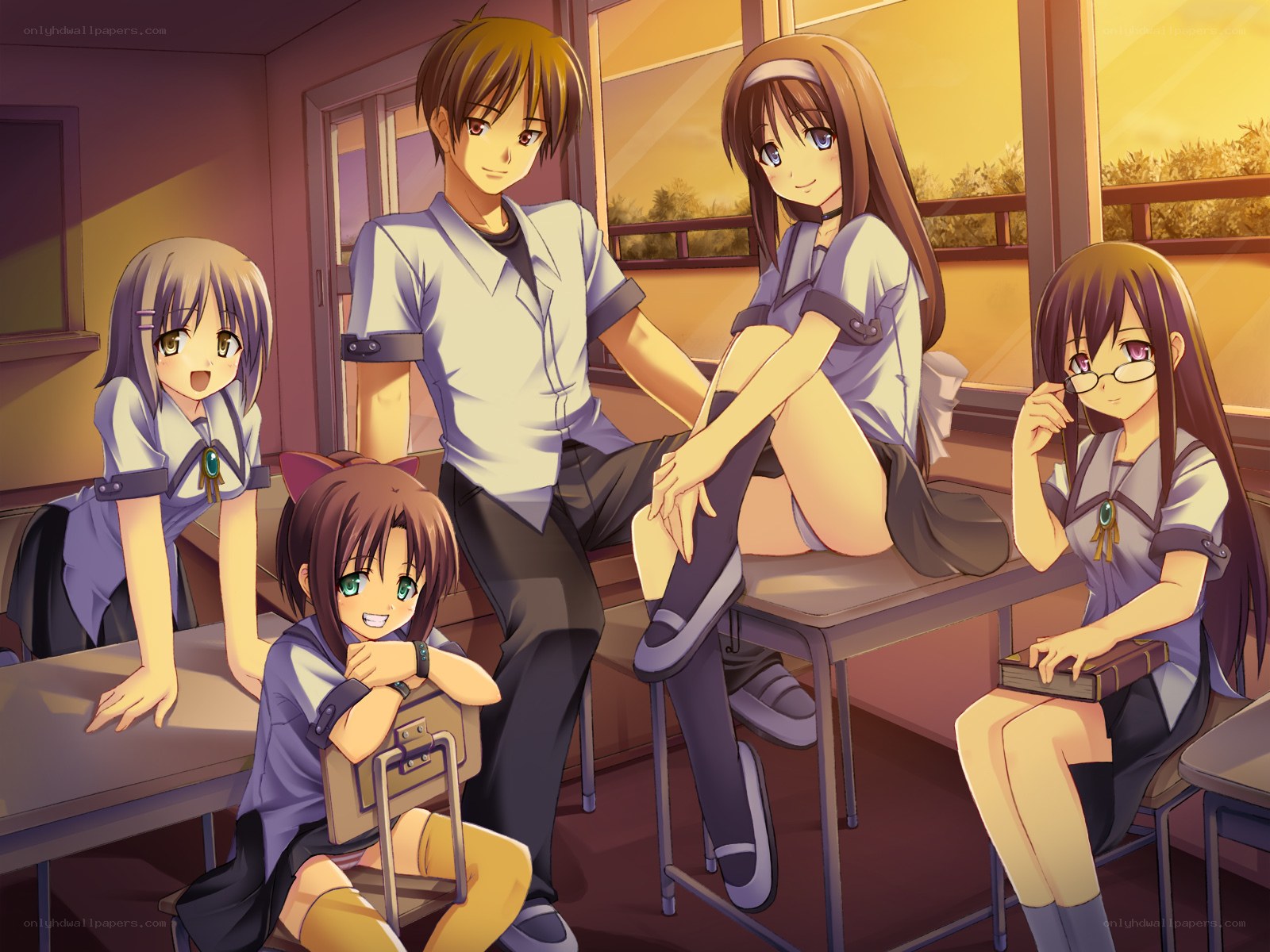 Students in a classroom at sunset
