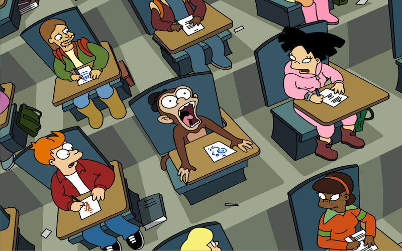 Students in a Classroom — Green, Chaotic