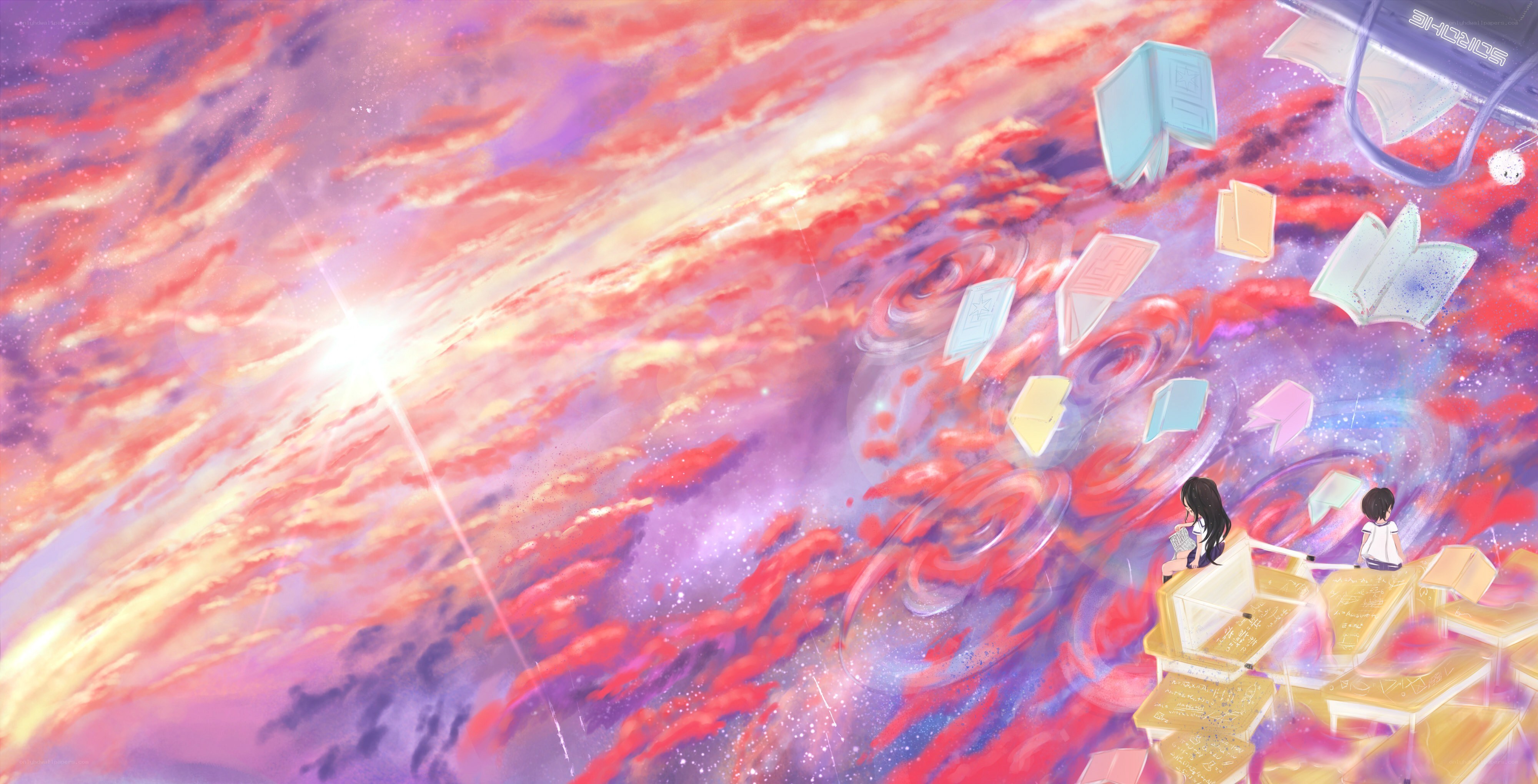 Students in a dreamy sky