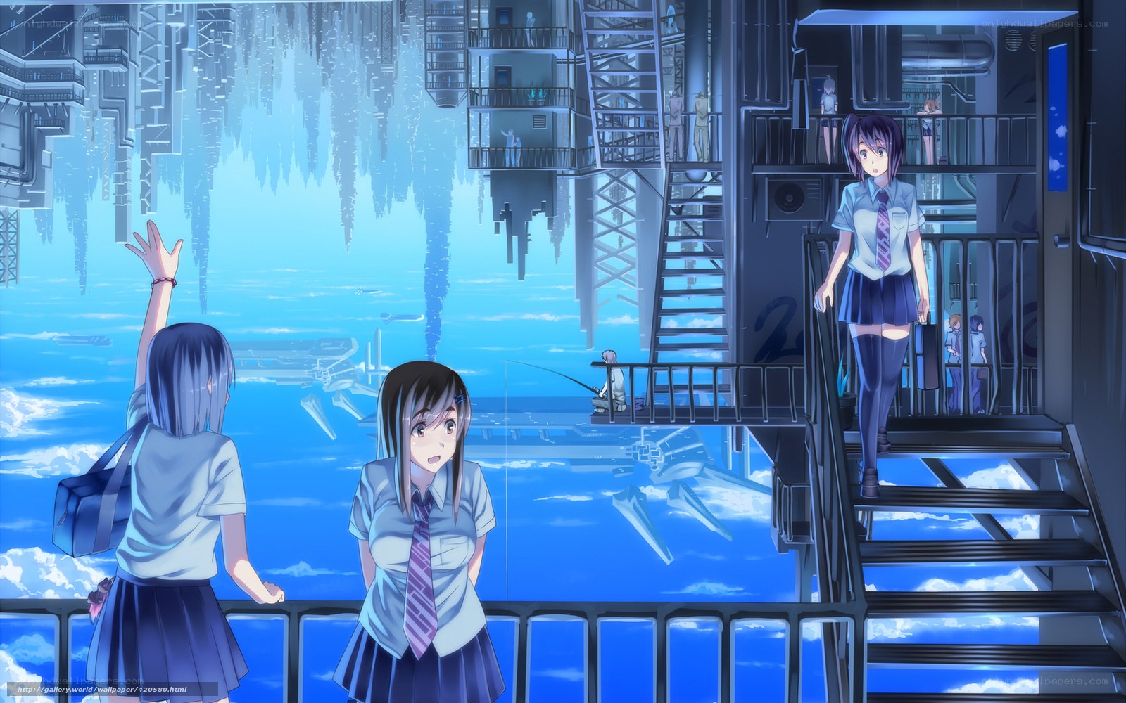 Students in a futuristic city