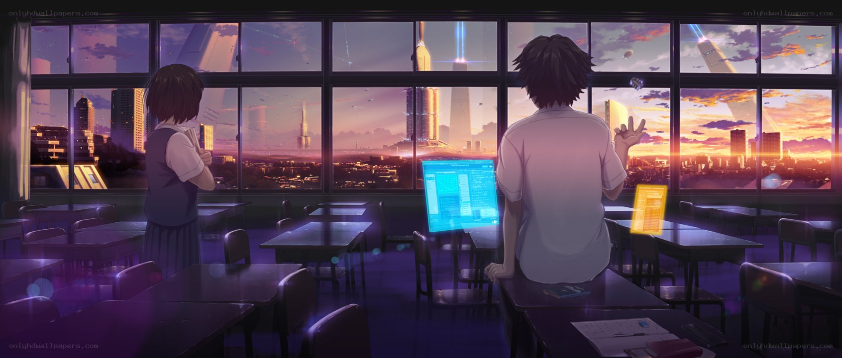 Students in a futuristic classroom
