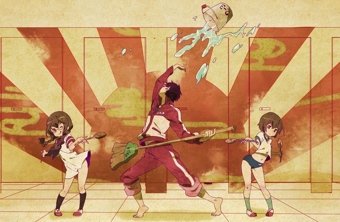Students in a playful fight