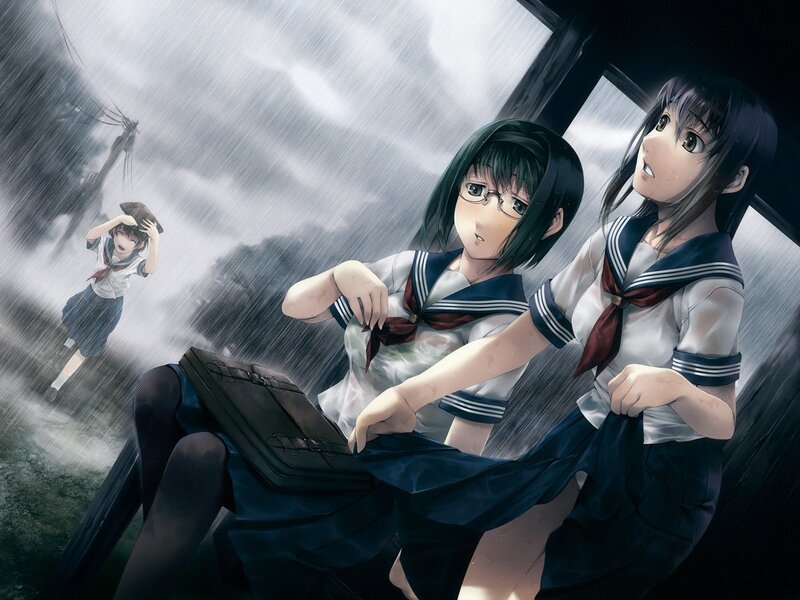Students in a rainstorm