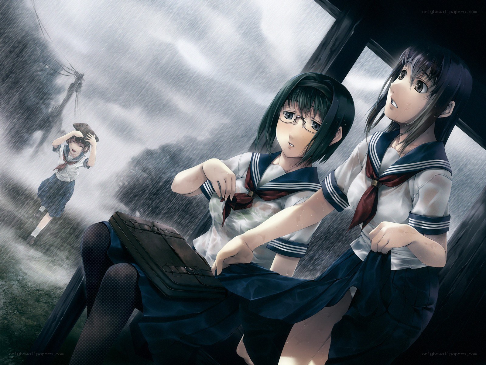 Students in a rainstorm