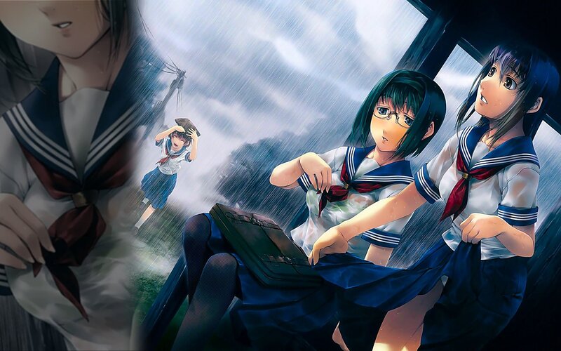Students in a rainstorm