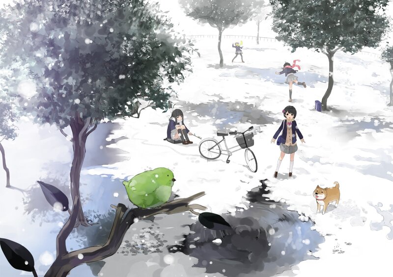 Students in a snowy park