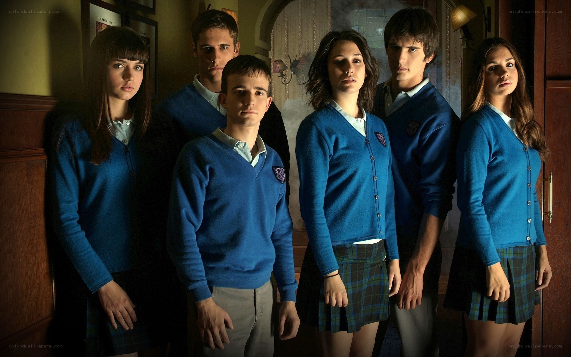 students in blue uniforms