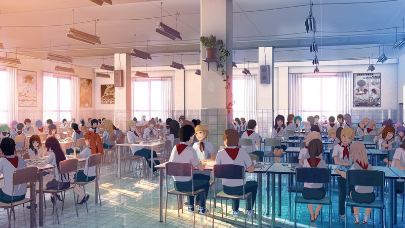 Students in Cafeteria — White