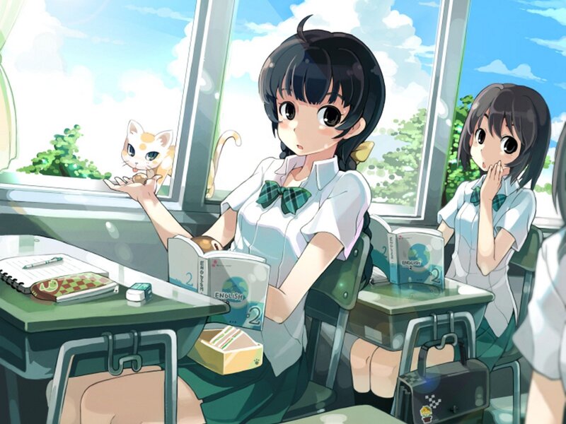 Students in classroom with cat
