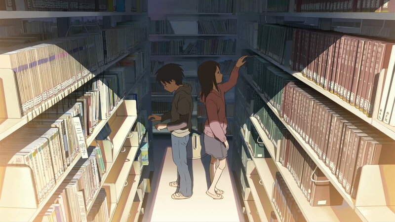 Students in library aisle