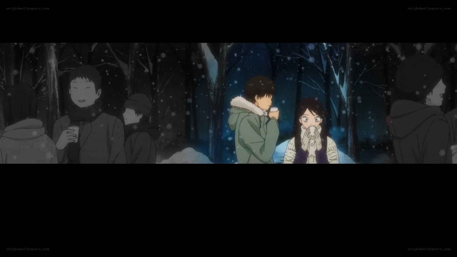 Students in snowy forest