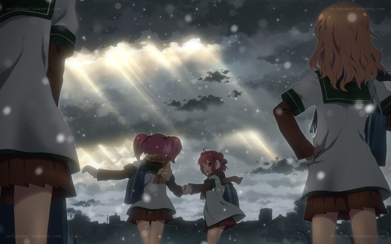 students in snowy sky