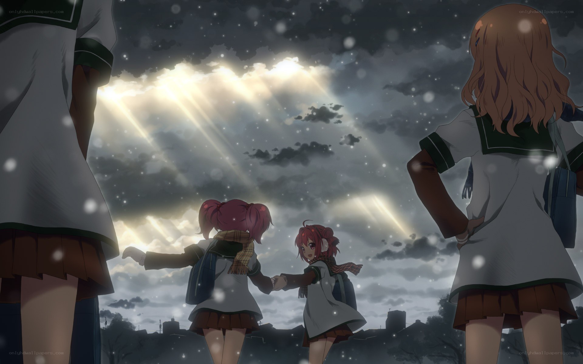 students in snowy sky