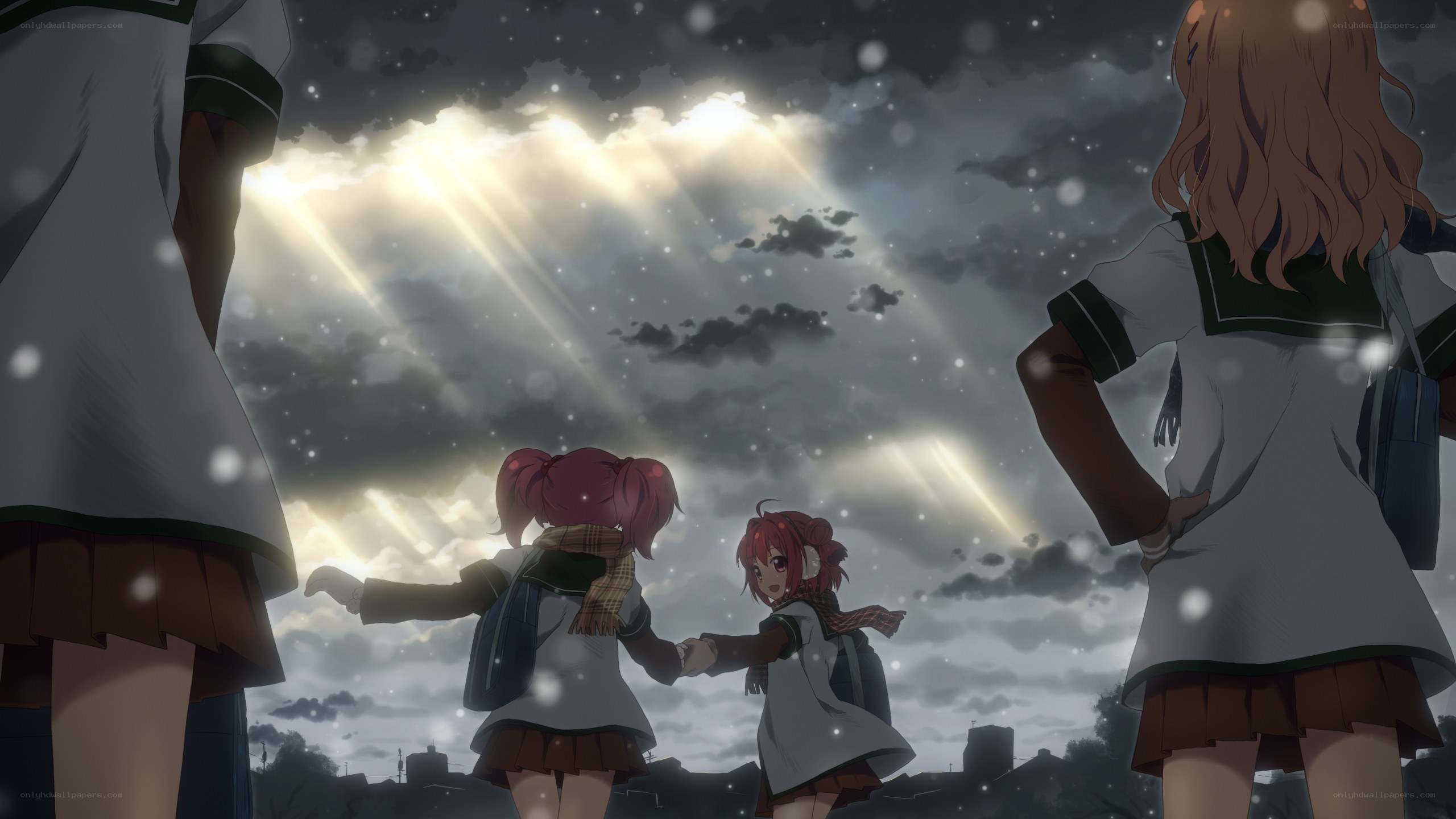 students in snowy sky