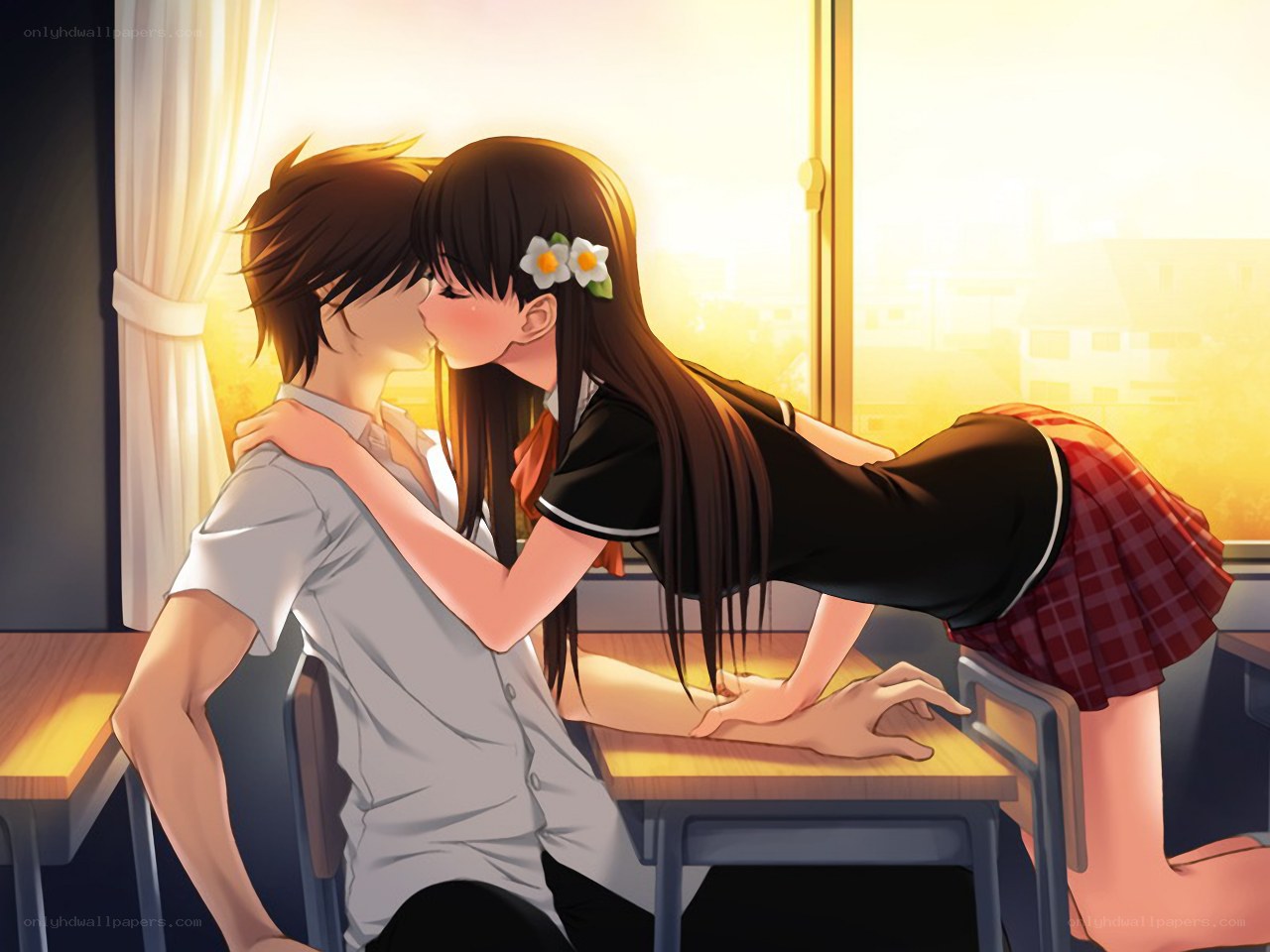 Students kissing in classroom