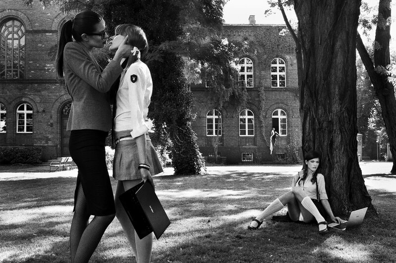 Students on a campus lawn