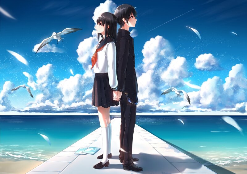 Students on a pier by the sea