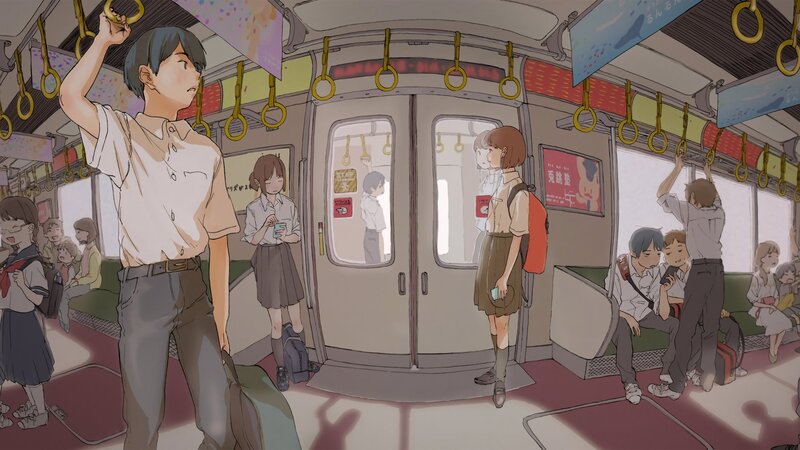 Students on a Train — Beige