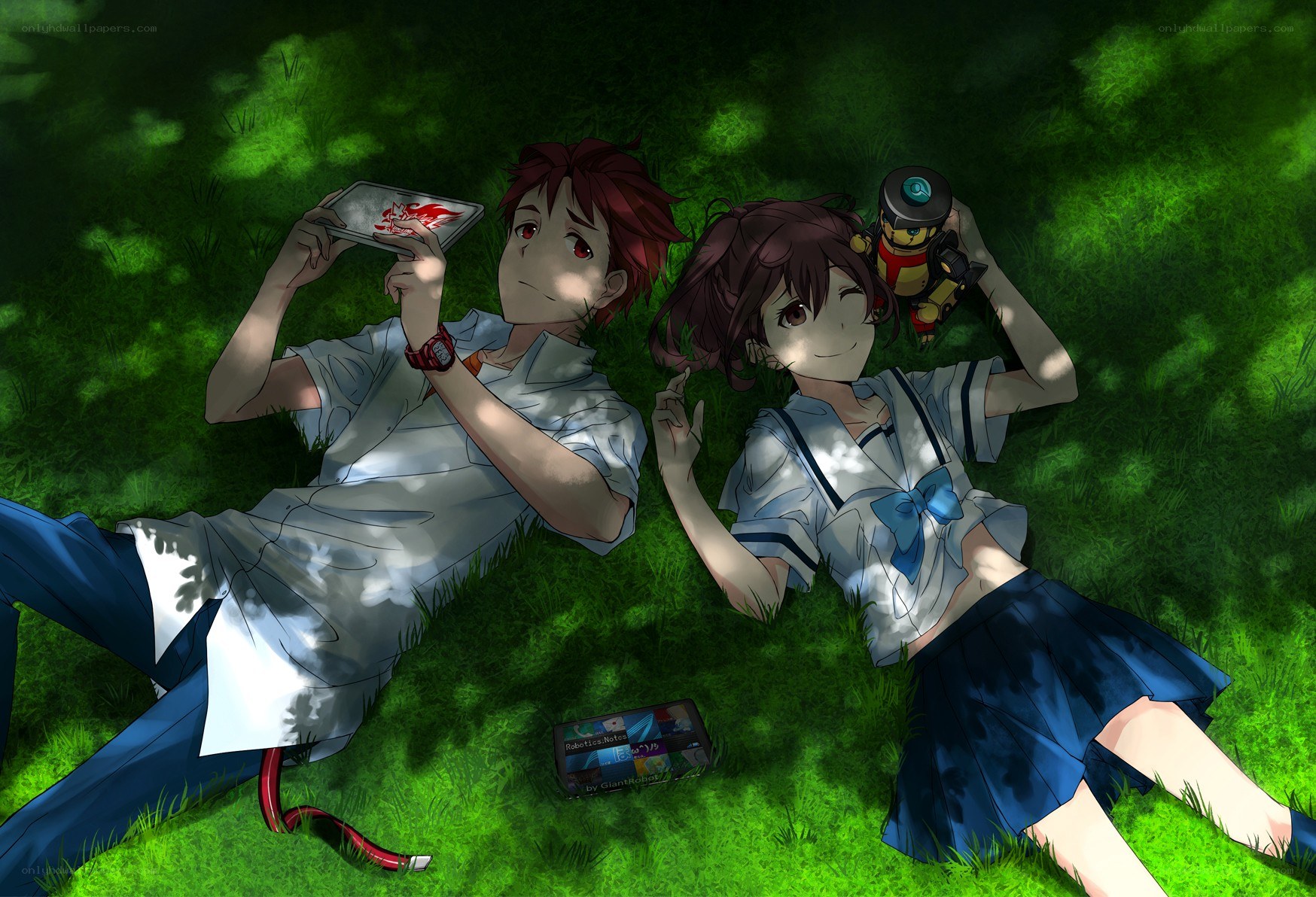 Students relaxing on grass