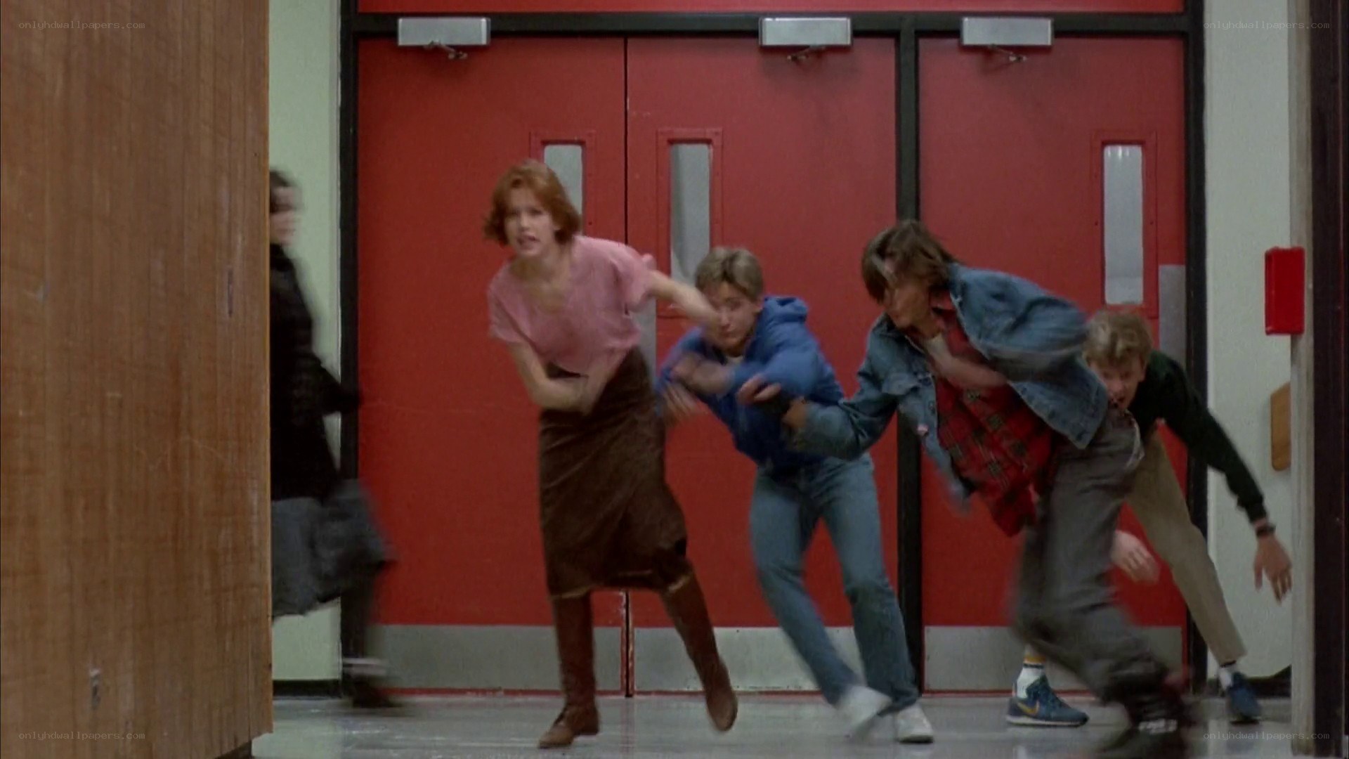 Students running in hallway