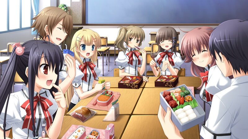 Students sharing bento boxes