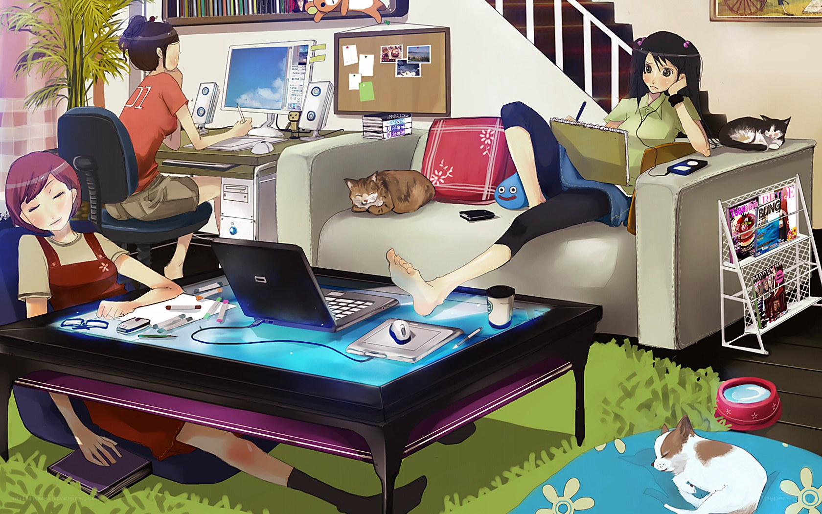 Students studying at home