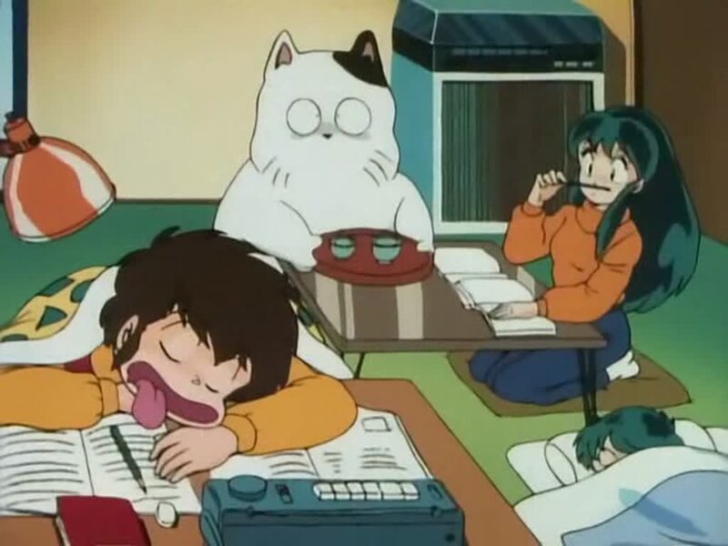 Students studying at night