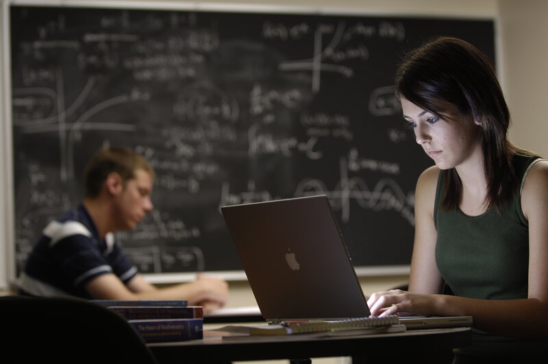 Students studying in a classroom