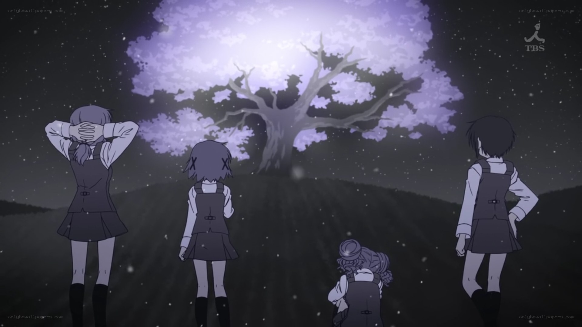 students under a glowing tree