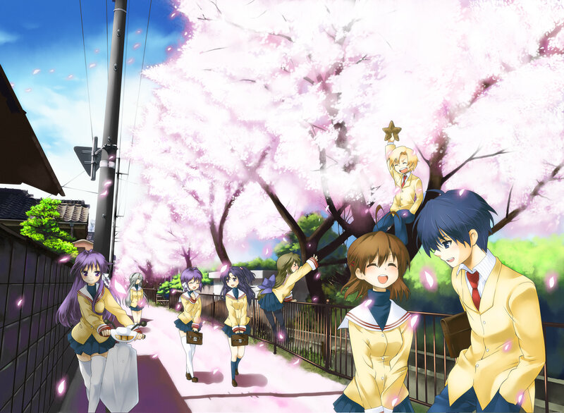 Students under cherry blossoms