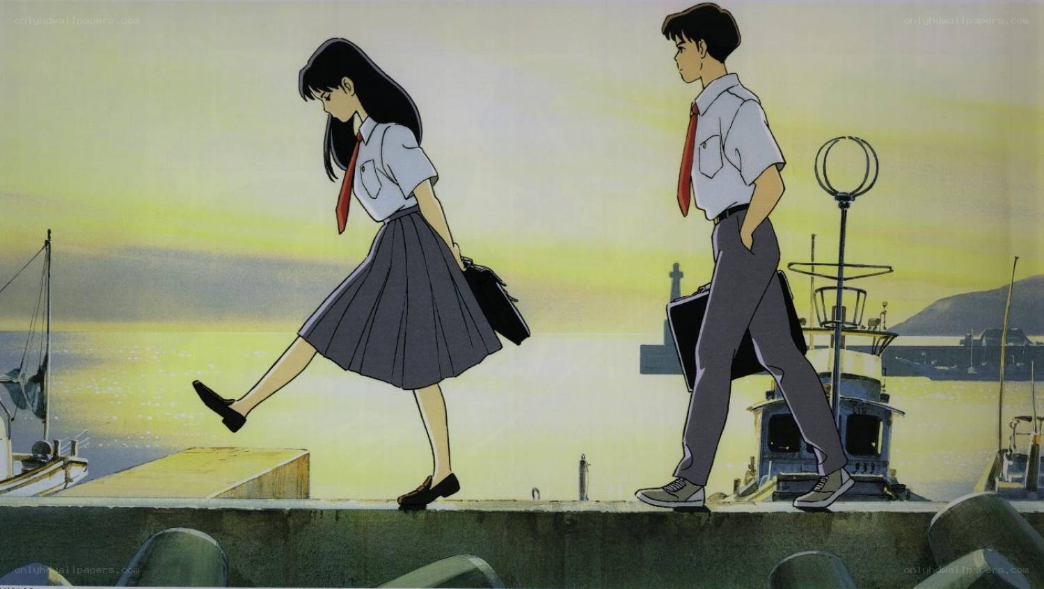 Students walking at sunset