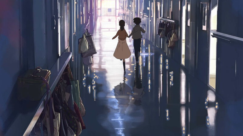 students walking down school hallway