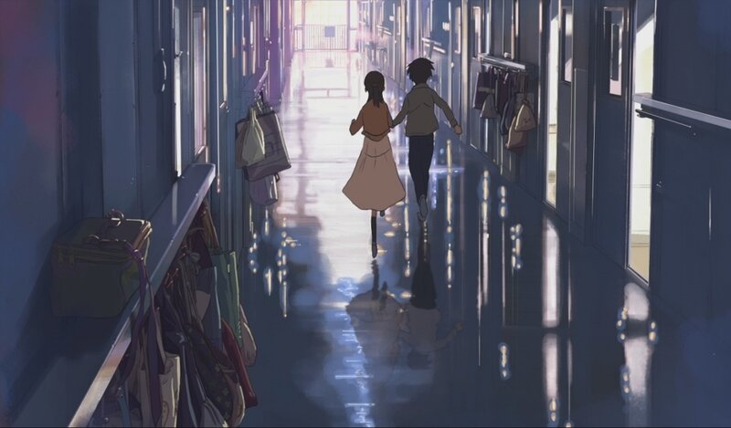 students walking in school hallway
