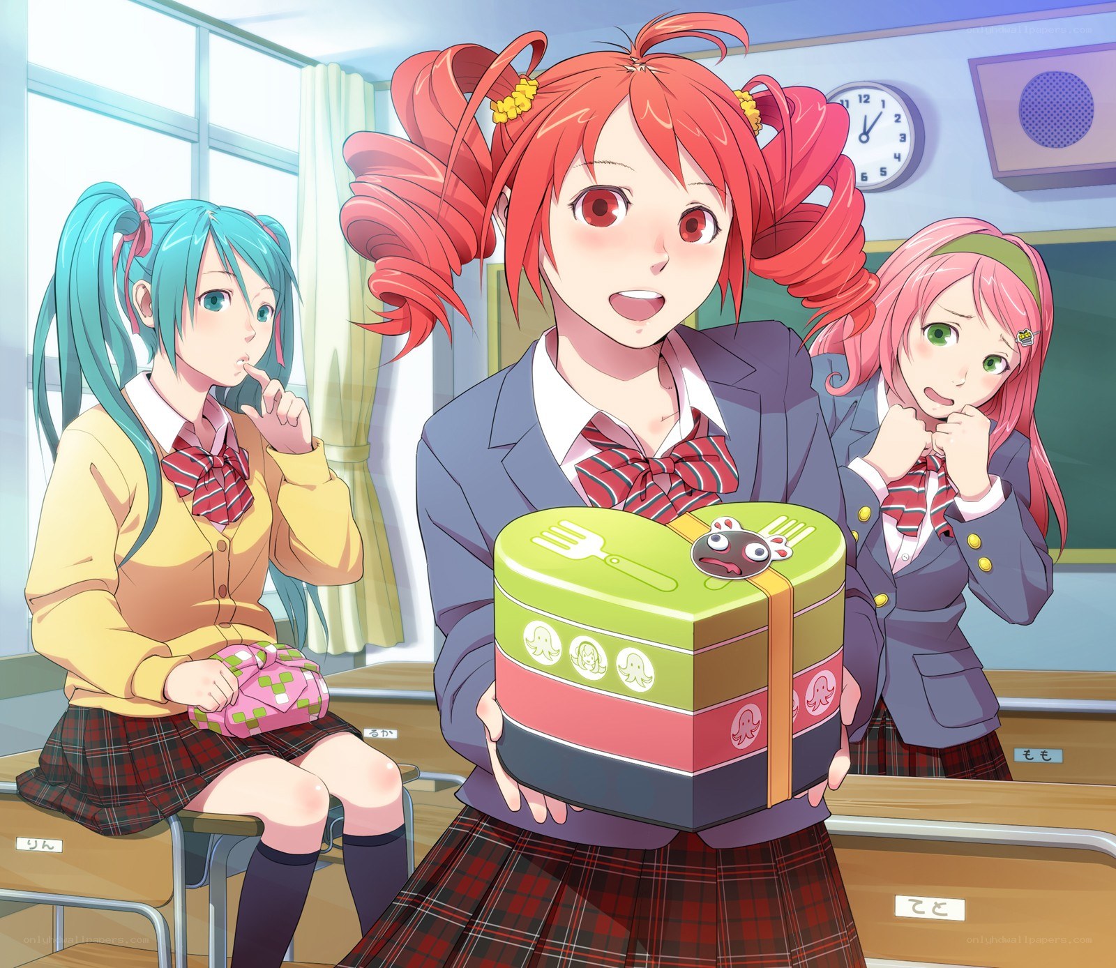 Students with bento box in classroom