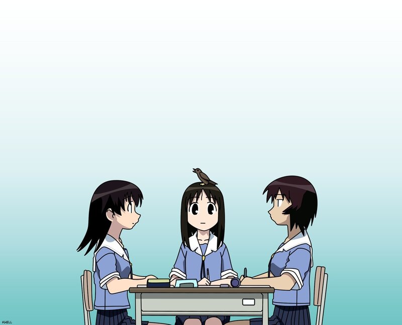students with bird on head