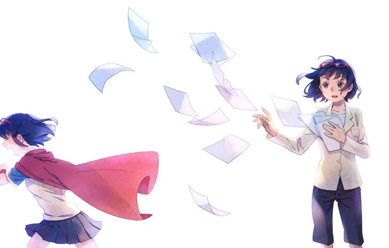 Students with flying papers