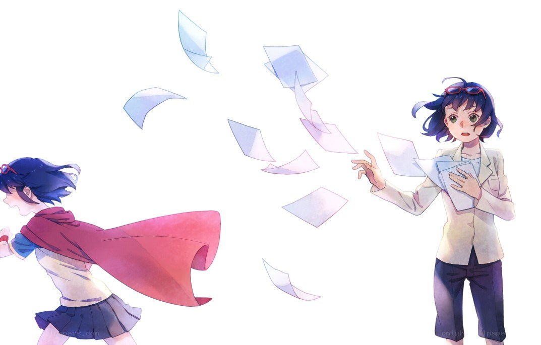 Students with flying papers