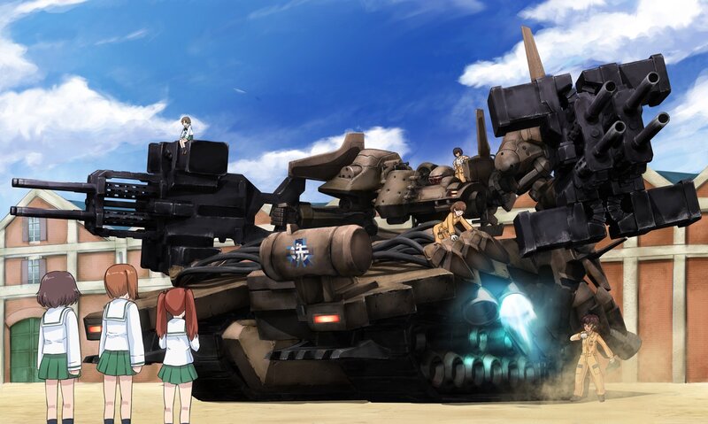 Students with giant mecha tank