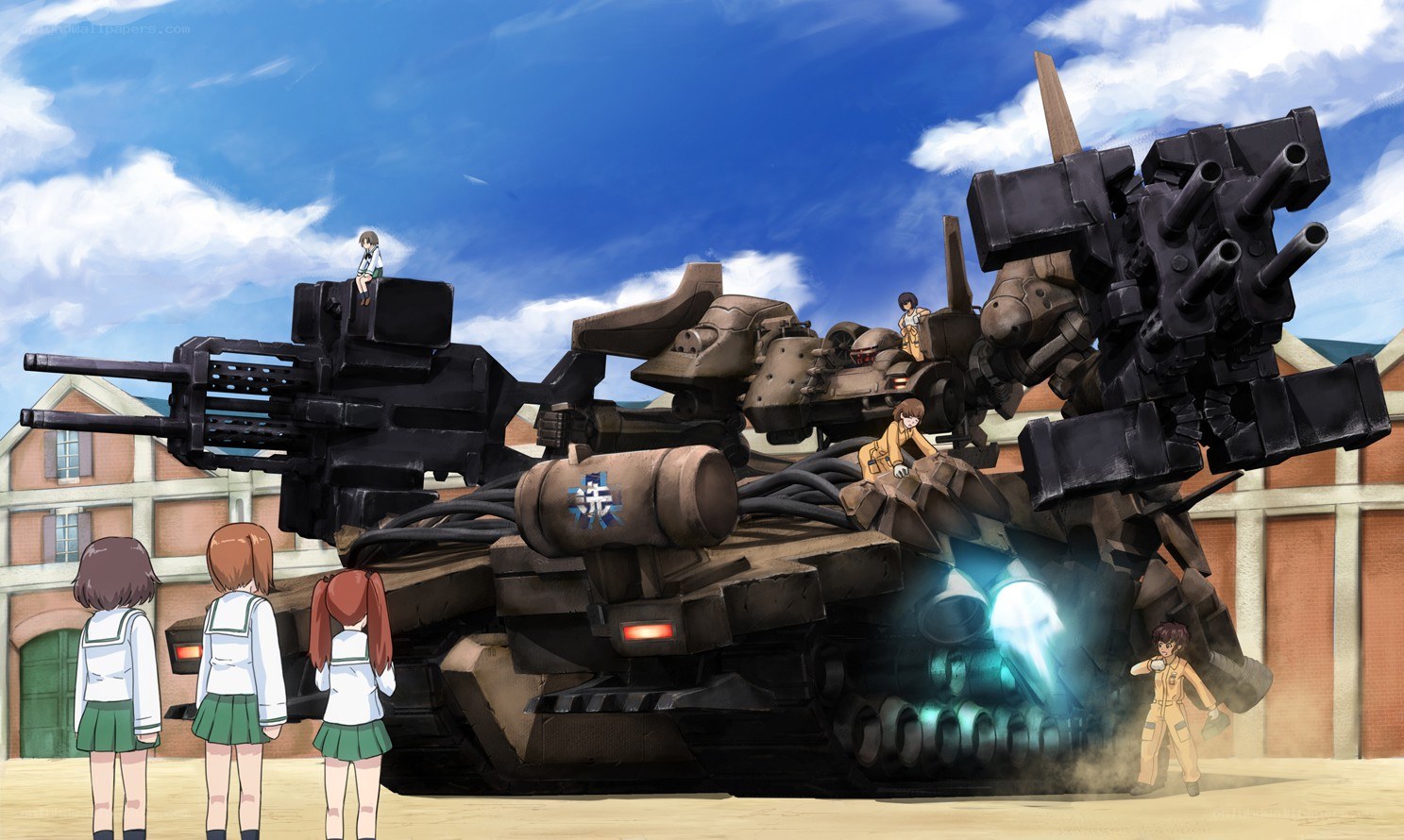 Students with giant mecha tank