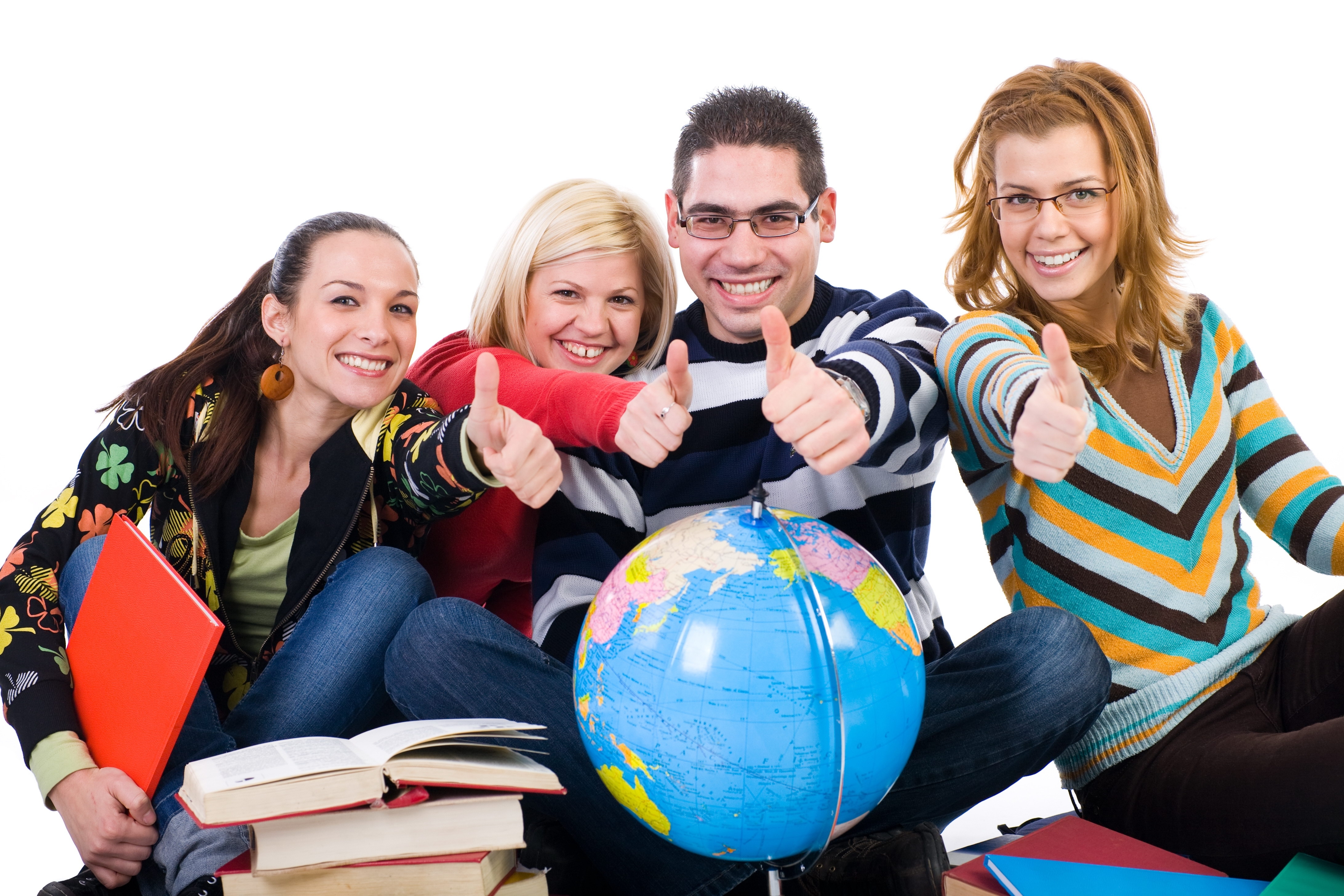 students with globe and books