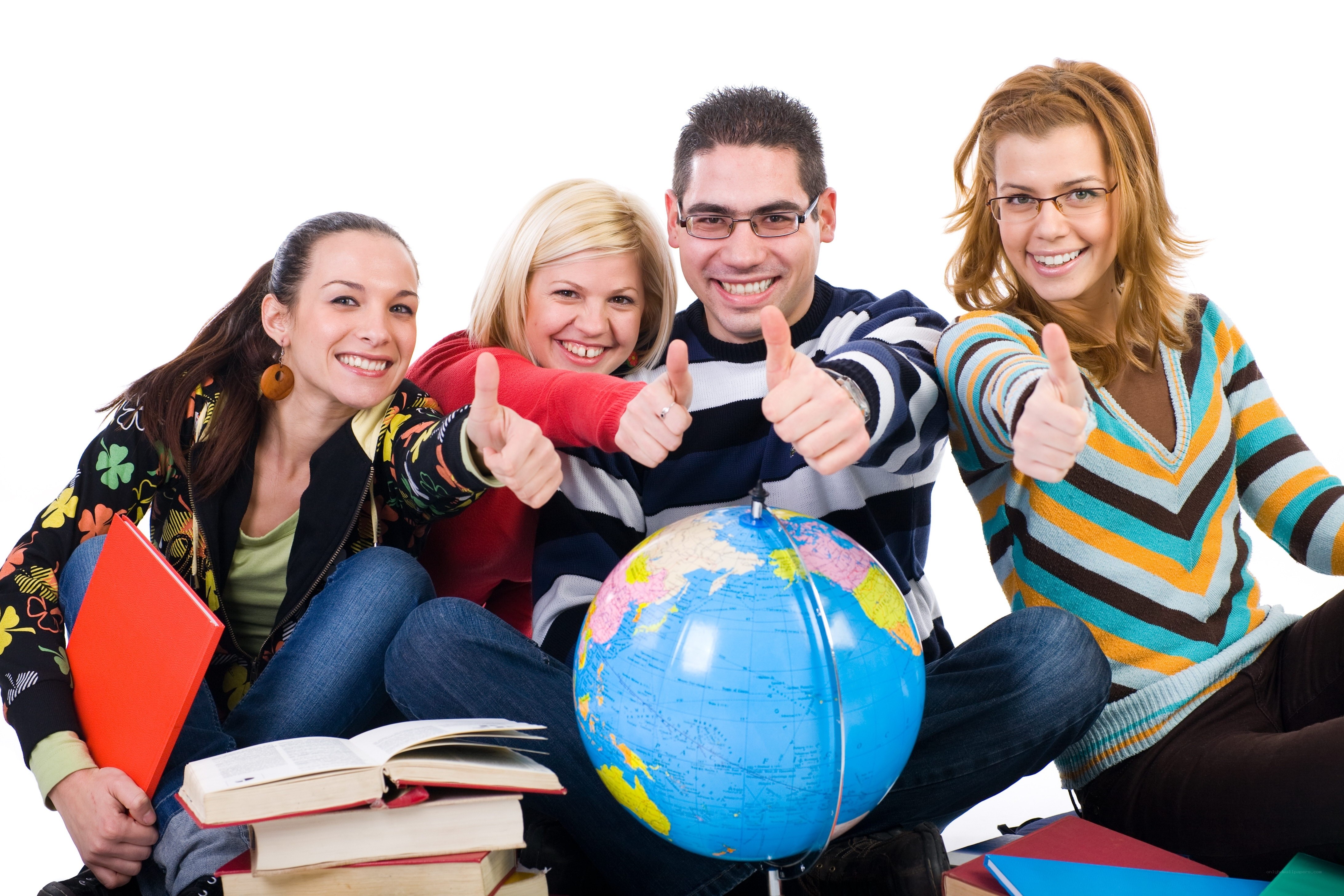 students with globe and books