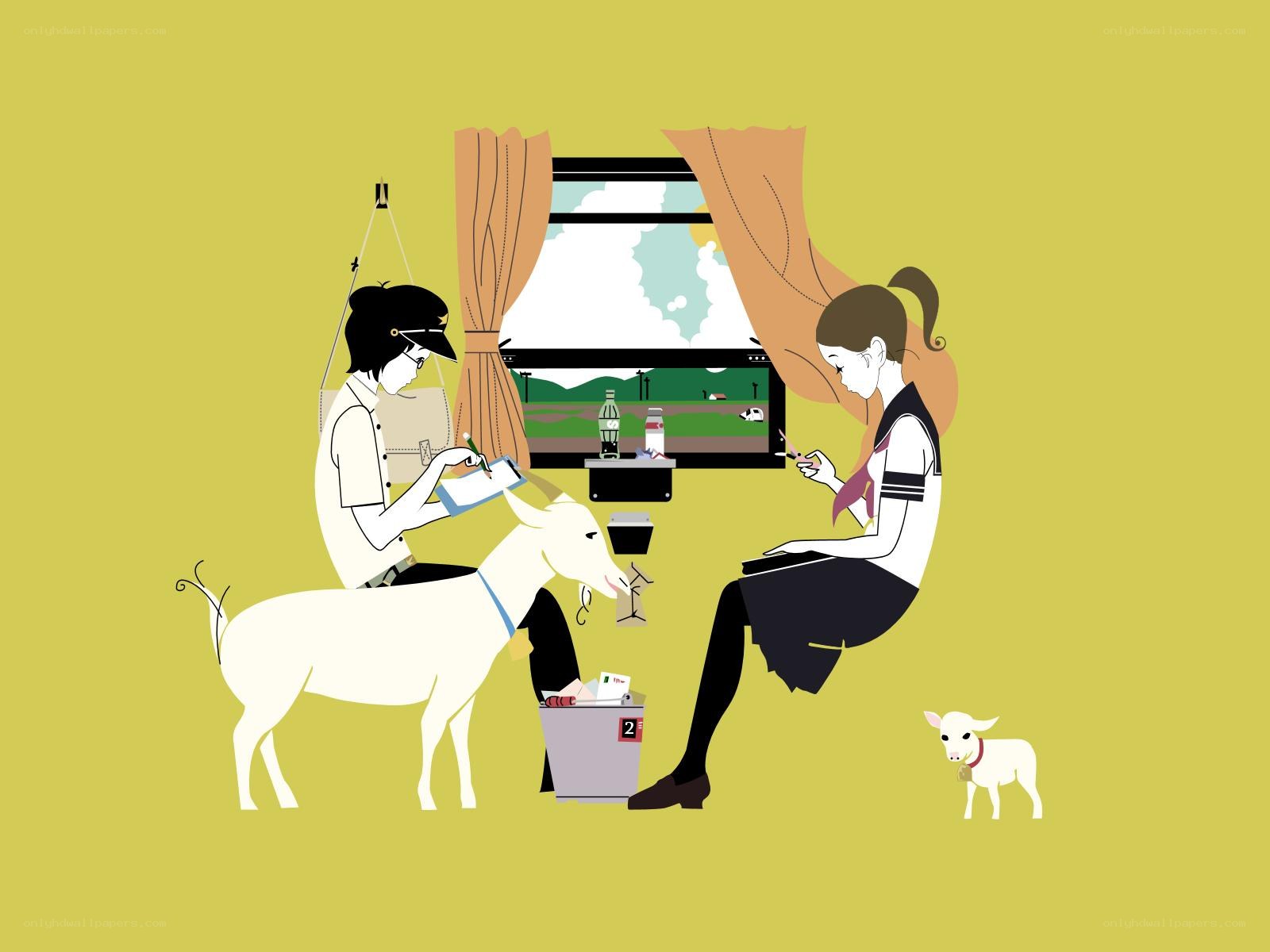 Students with goats in classroom