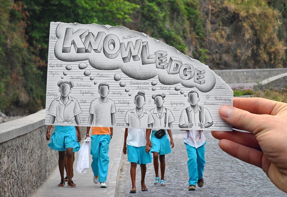 Students with knowledge sign