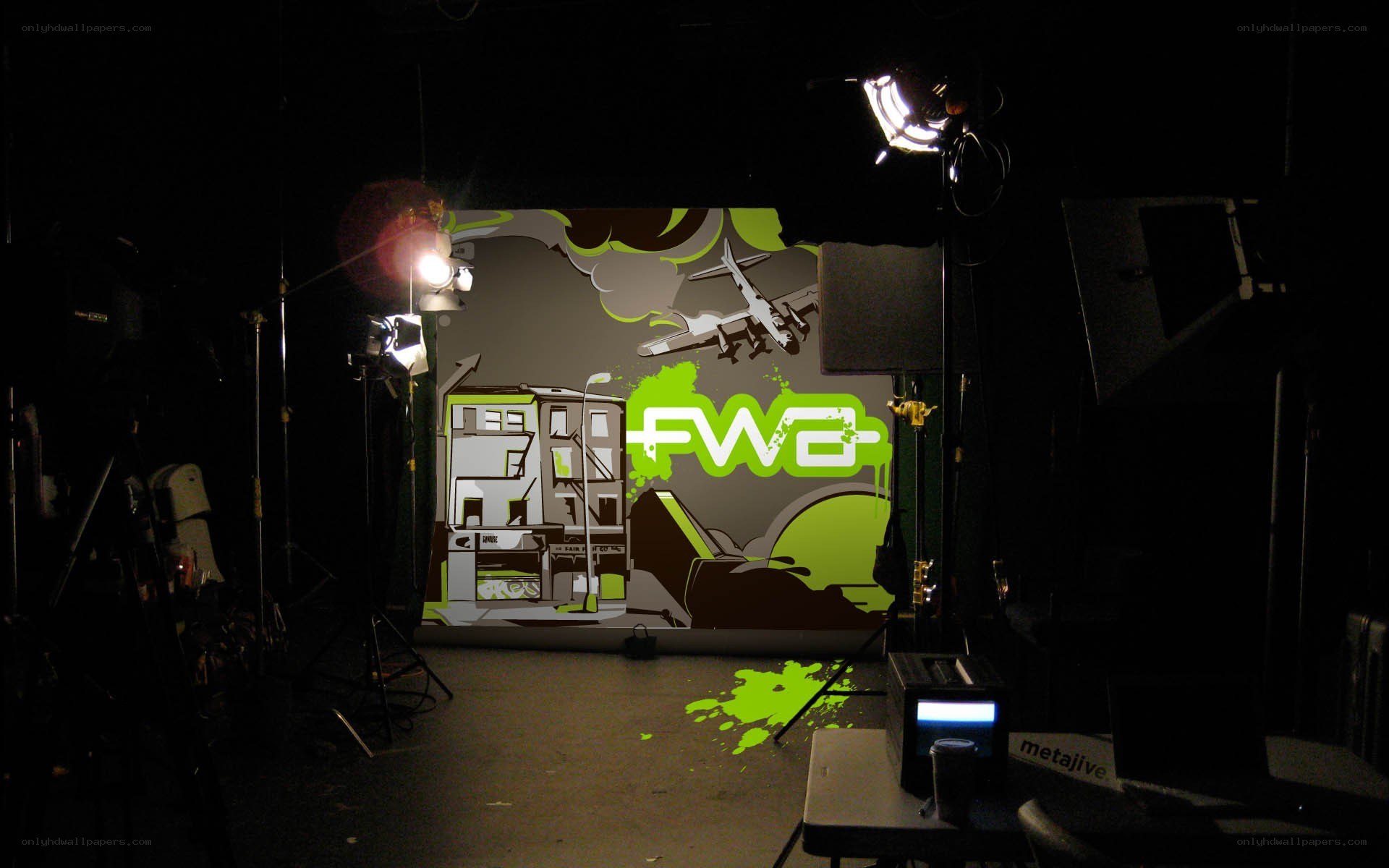 studio with FWD logo backdrop