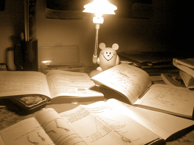 Study desk at night