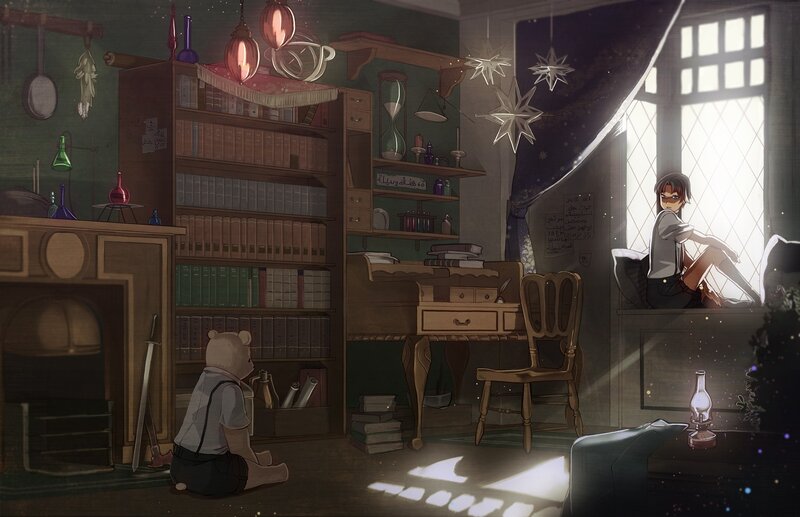 Study room with two figures