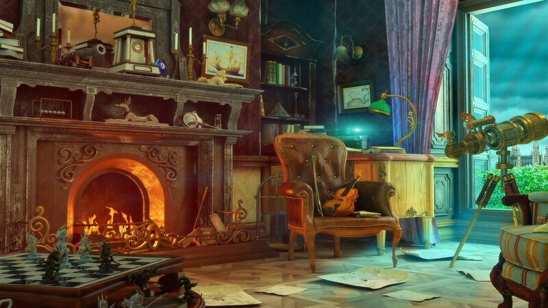 Study with Fireplace — Brown, Dramatic