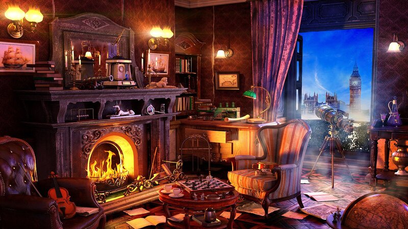 Study with Fireplace — Brown