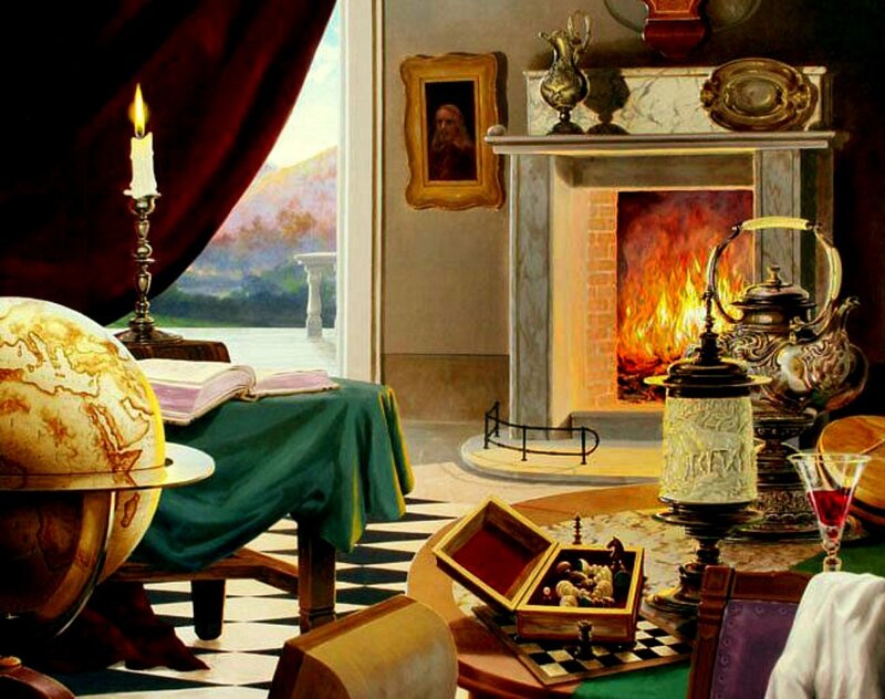 Study with Fireplace — Green