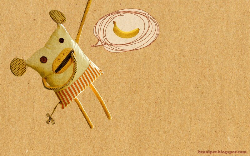 stuffed animal with banana thought